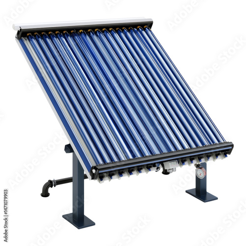 Solar Water Heater Collector with Tubes for Efficient Energy Use Isolated on transparent background