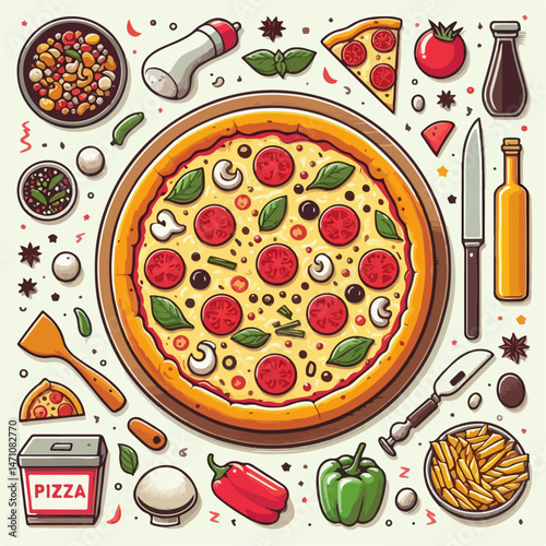 vector illustration of pizza with vegetables