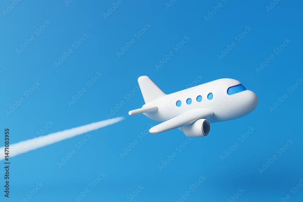 Naklejka premium Simple Airplane Flying in a Clear Blue Sky with Contrail Effects
