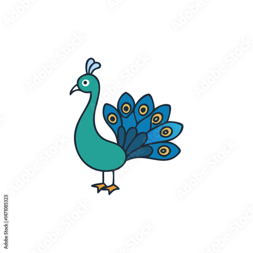 Blue peacock isolated vector illustration