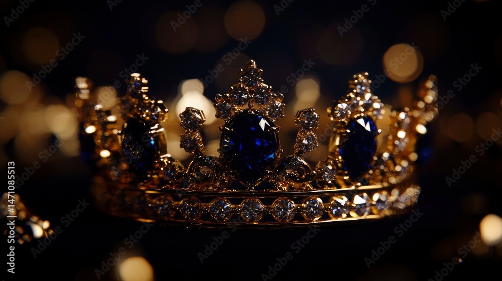 Fototapeta premium Luxurious golden crown with sapphires