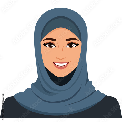 Flat Vector. Portrait of only one Woman. Simple Background.