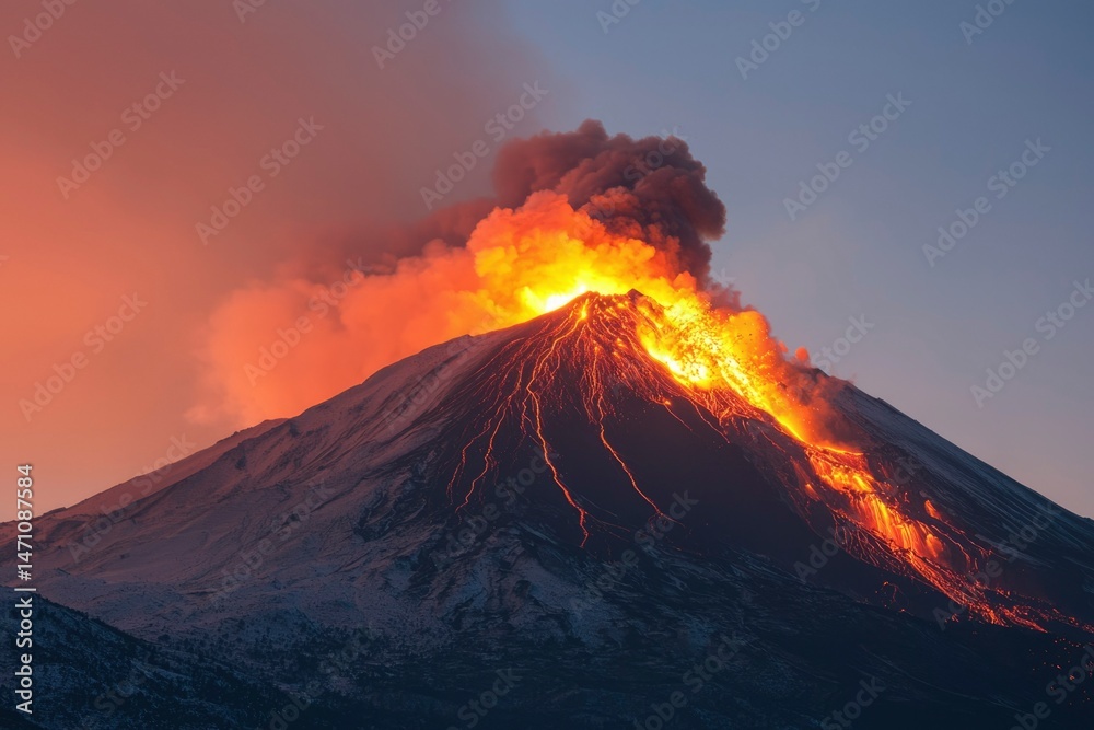 Volcano erupting at sunset Volcano erupting at sunset