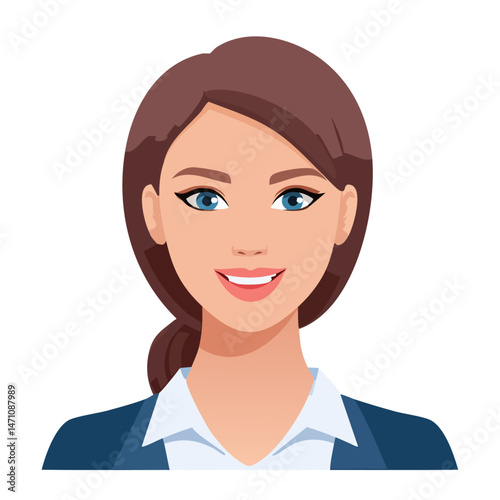 Flat Vector. Portrait of only one Woman. Simple Background.