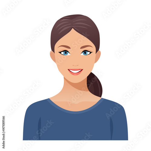 Flat Vector. Portrait of only one Woman. Simple Background.