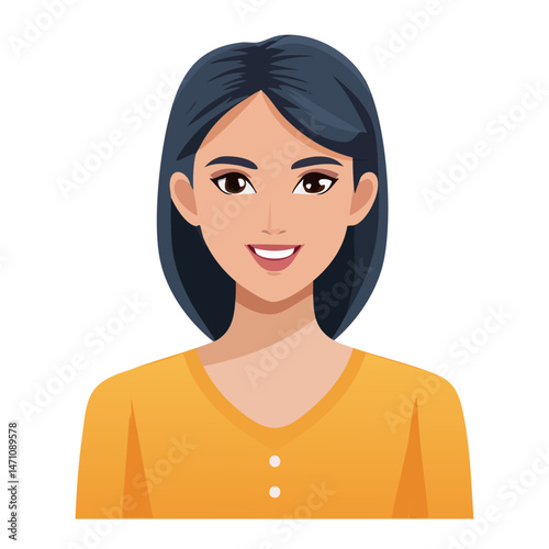 Flat Vector. Portrait of only one Woman. Simple Background.