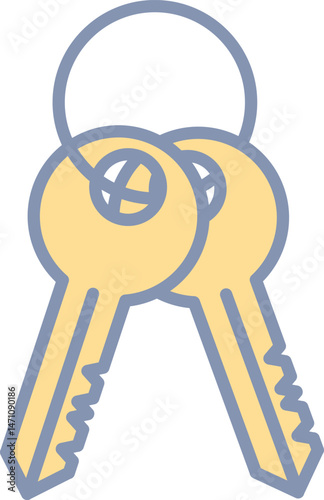 Keychain with two keys icon flat vector