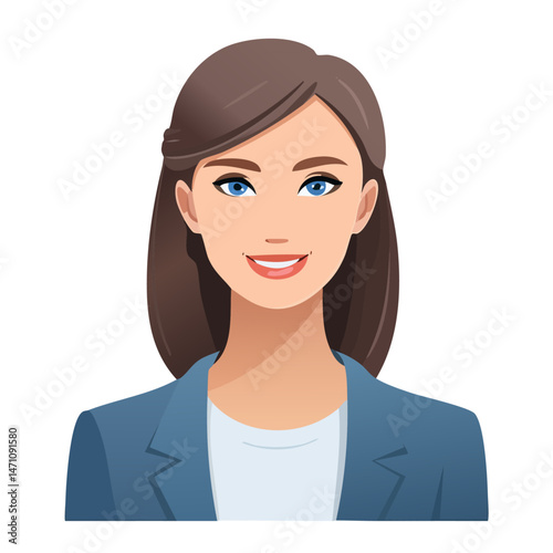 Flat Vector. Portrait of only one Woman. Simple Background.