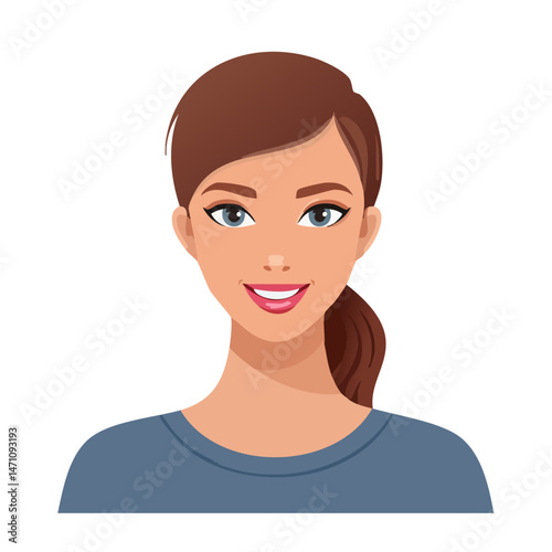 Flat Vector. Portrait of only one Woman. Simple Background.