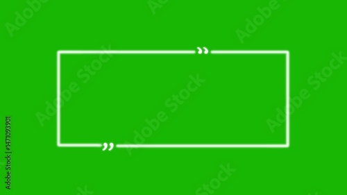 animated rectangle box with double quotation mark animation. text quote sign on green screen. quotes rectangle box icon, quotation mark sign chroma key. text quote sign with rectangle frame moving.
