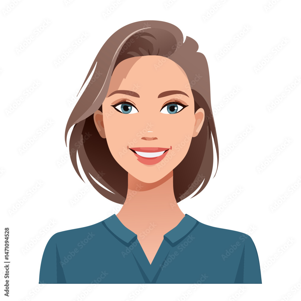 Flat Vector. Portrait of only one Woman. Simple Background. Flat Vector. Portrait of only one Woman. Simple Background.