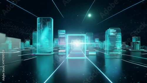 Futuristic Digital Cityscape Scifi, Holographic Architecture, Virtual Reality Metaverse Concept 4K.
