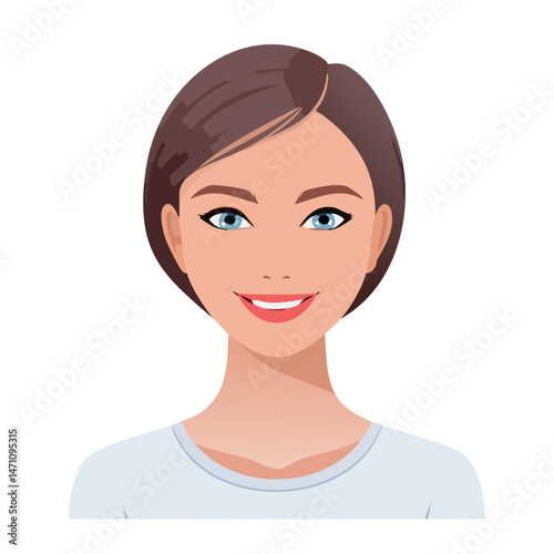 Flat Vector. Portrait of only one Woman. Simple Background.