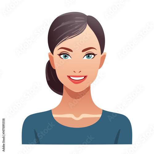 Flat Vector. Portrait of only one Woman. Simple Background.