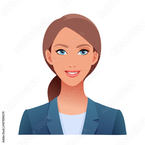 Flat Vector. Portrait of only one Woman. Simple Background.