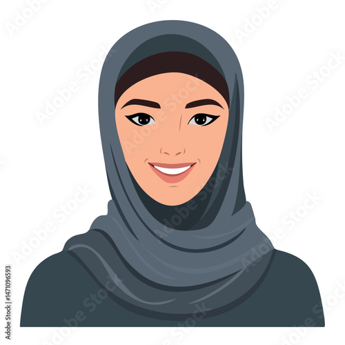 Flat Vector. Portrait of only one Woman. Simple Background.