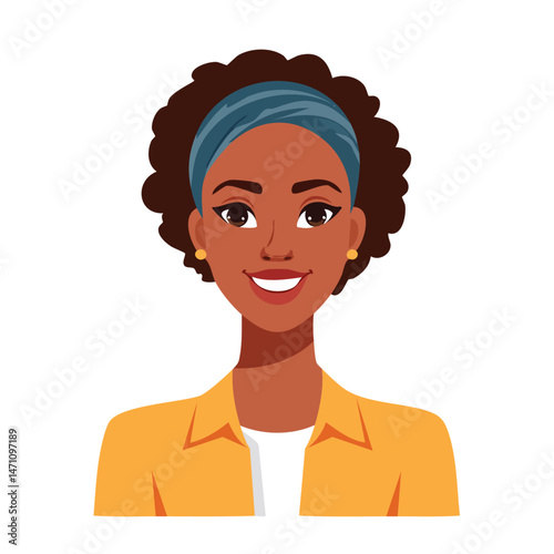 Flat Vector. Portrait of only one Woman. Simple Background.