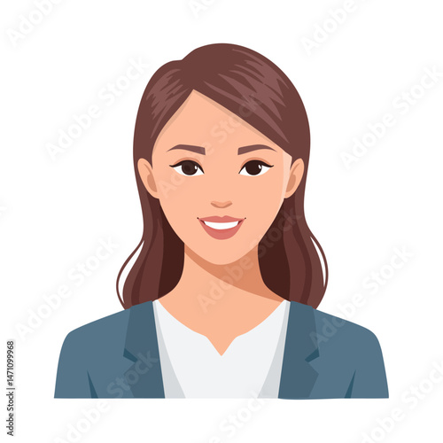 Flat Vector. Portrait of only one Woman. Simple Background.