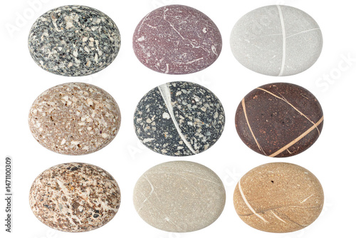  Set off Different types of pebbles, on a transparent background.