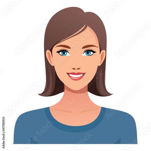 Flat Vector. Portrait of only one Woman. Simple Background.