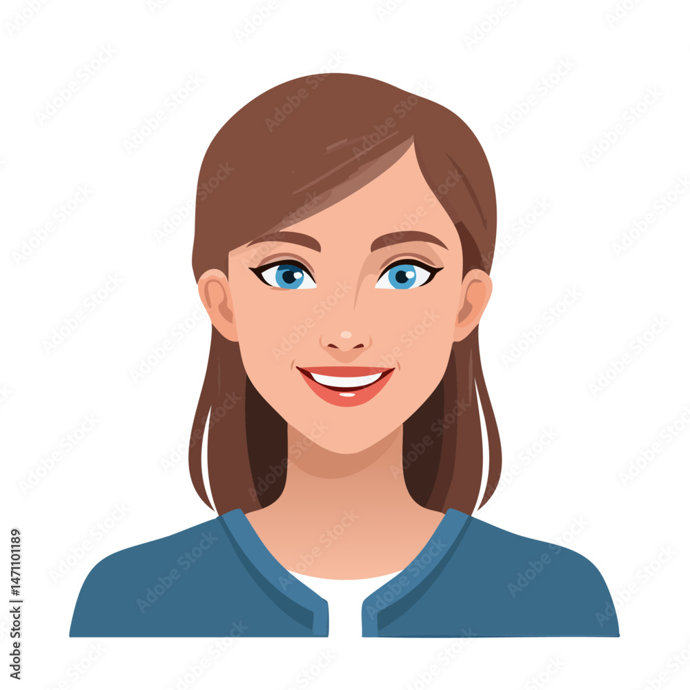Flat Vector. Portrait of only one Woman. Simple Background. Flat Vector. Portrait of only one Woman. Simple Background.