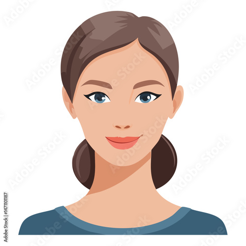 Flat Vector. Portrait of only one Woman. Simple Background.