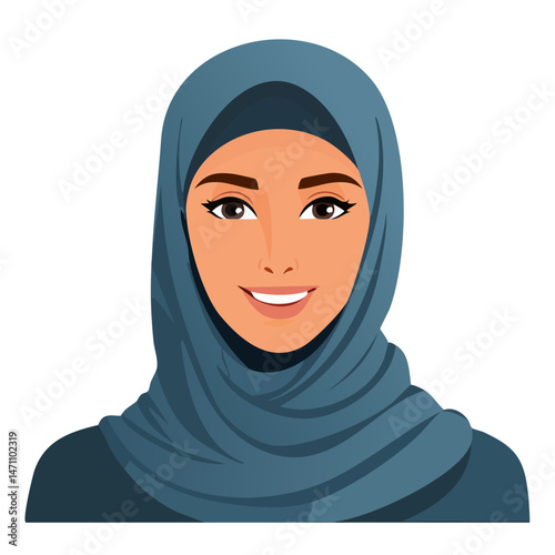 Flat Vector. Portrait of only one Woman. Simple Background.