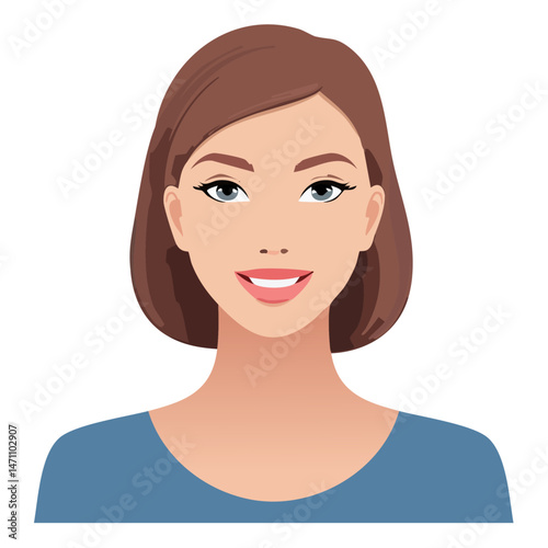 Flat Vector. Portrait of only one Woman. Simple Background.