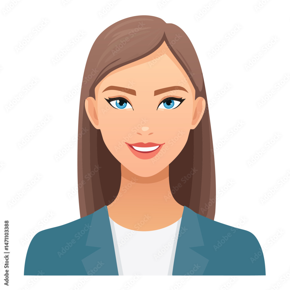 Flat Vector. Portrait of only one Woman. Simple Background. Flat Vector. Portrait of only one Woman. Simple Background.