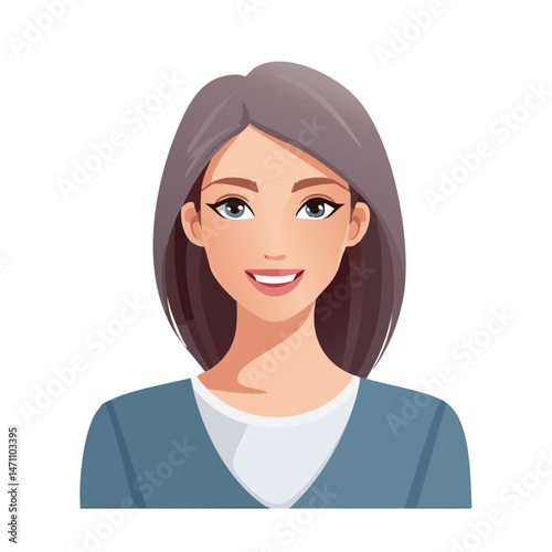 Flat Vector. Portrait of only one Woman. Simple Background.