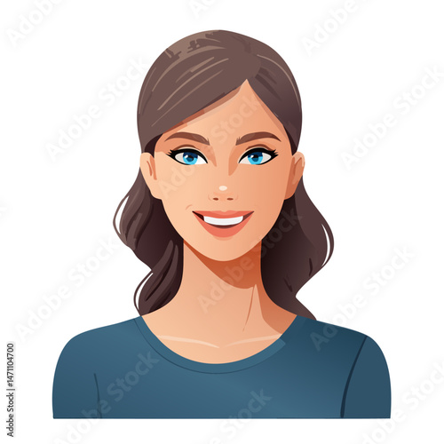 Flat Vector. Portrait of only one Woman. Simple Background.