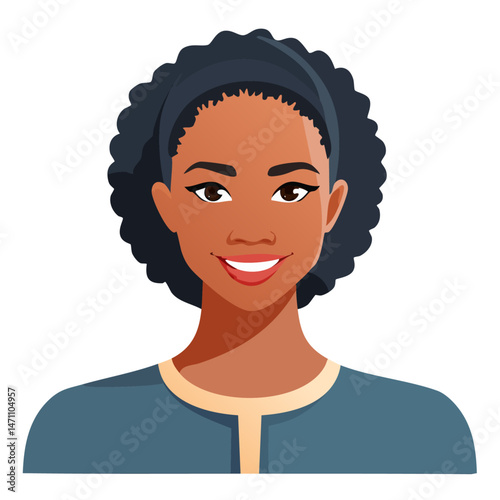 Flat Vector. Portrait of only one Woman. Simple Background.
