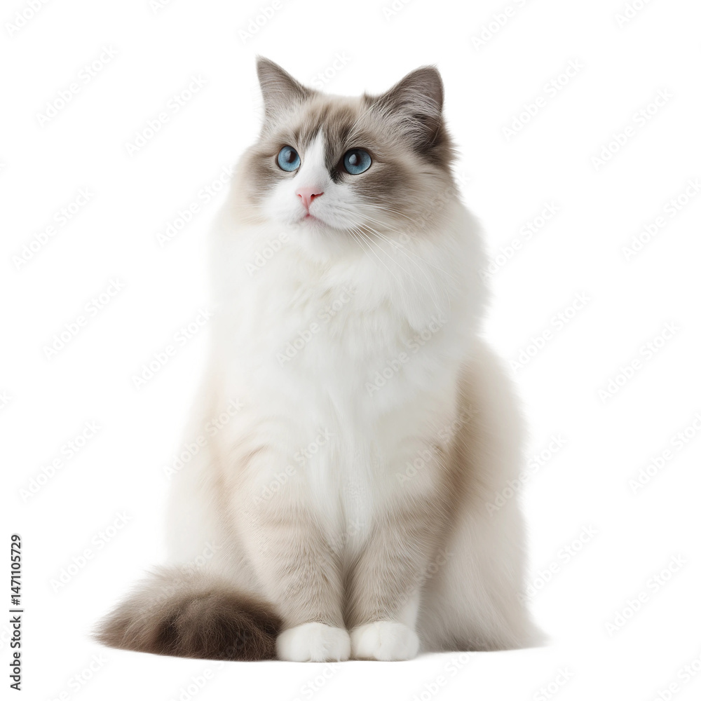 Fototapeta Cute Ragdoll cat sits upright with natural posture,PNG,clipart,transparent,clean and minimal look