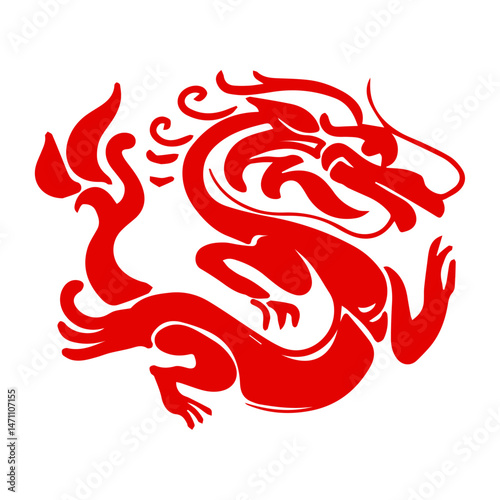 Chinese dragon paper-cut vector illustration