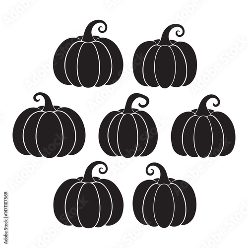 Pumpkin Silhouette Set – Halloween and Autumn Black Vector Icons Collection