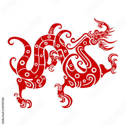 Chinese dragon paper-cut vector illustration