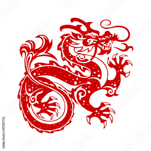 Chinese dragon paper-cut vector illustration