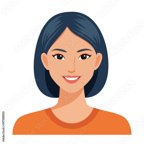 Flat Vector. Portrait of only one Woman. Simple Background.