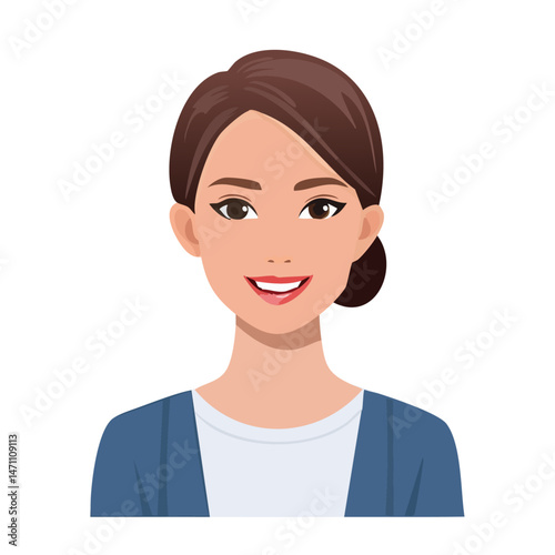 Flat Vector. Portrait of only one Woman. Simple Background.
