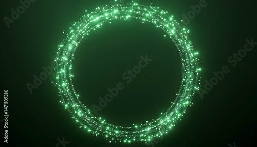 A glowing green circle of light with a dark green background
