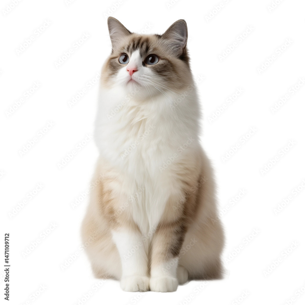 Fototapeta Cute Ragdoll cat sits upright with natural posture,PNG,clipart,transparent,clean and minimal look