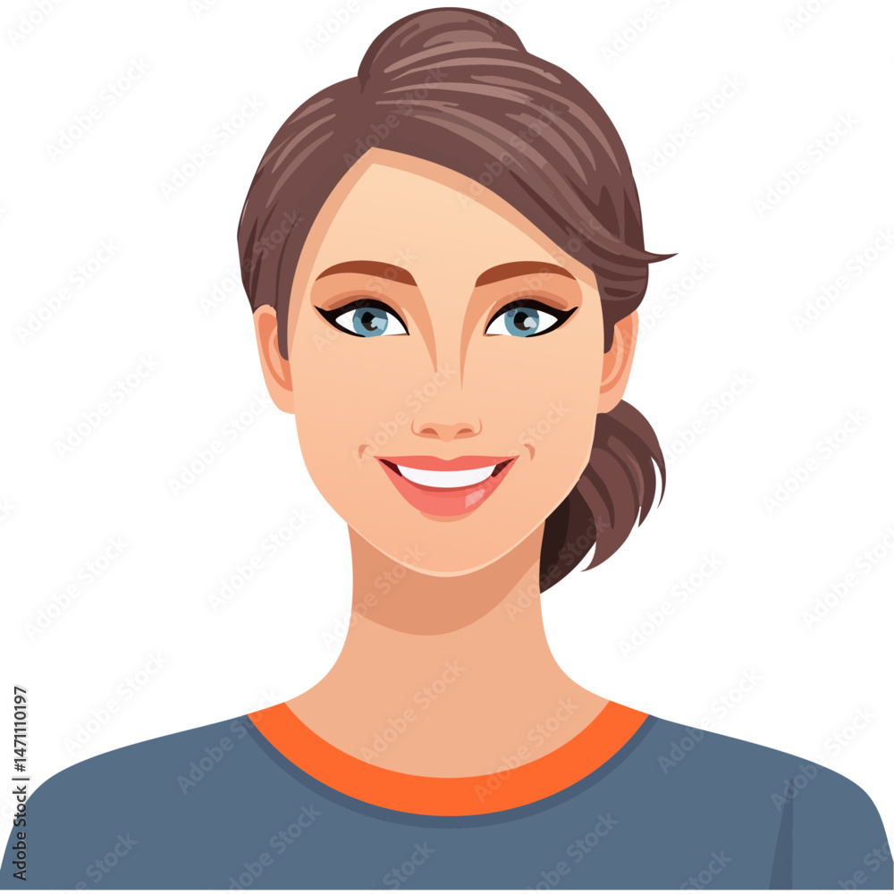 Flat Vector. Portrait of only one Woman. Simple Background. Flat Vector. Portrait of only one Woman. Simple Background.
