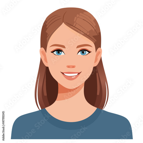 Flat Vector. Portrait of only one Woman. Simple Background.
