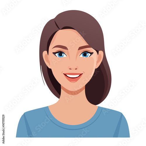 Flat Vector. Portrait of only one Woman. Simple Background.