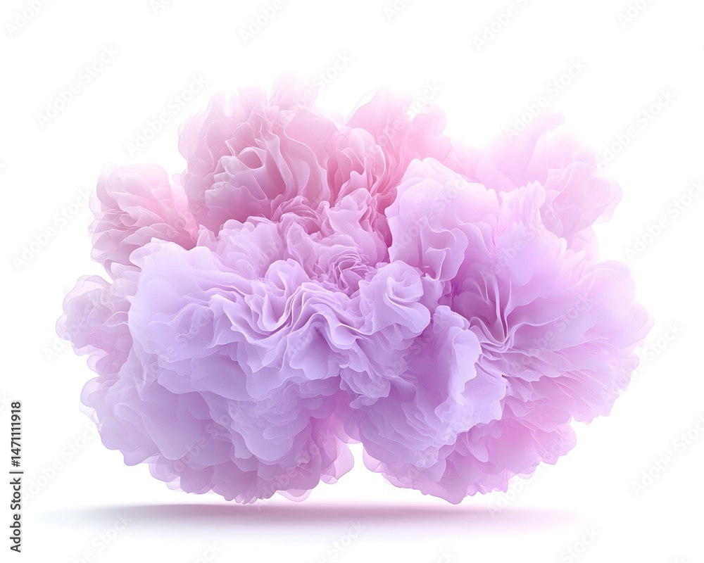 A soft, light pink and purple cloud of smoke-like material against a white background A soft, light pink and purple cloud of smoke-like material against a white background
