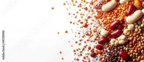 Colorful assortment of various legumes and grains.