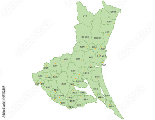 茨城県　地図　黄緑　斑点　イラスト