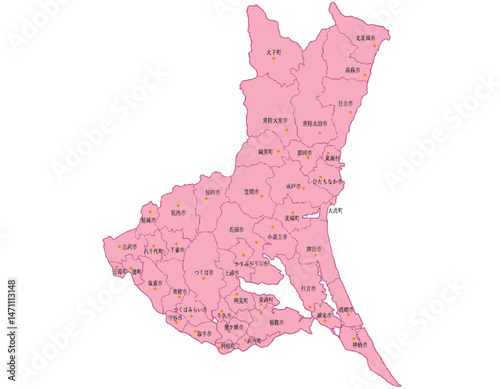 茨城県　地図　ピンク　斑点　イラスト