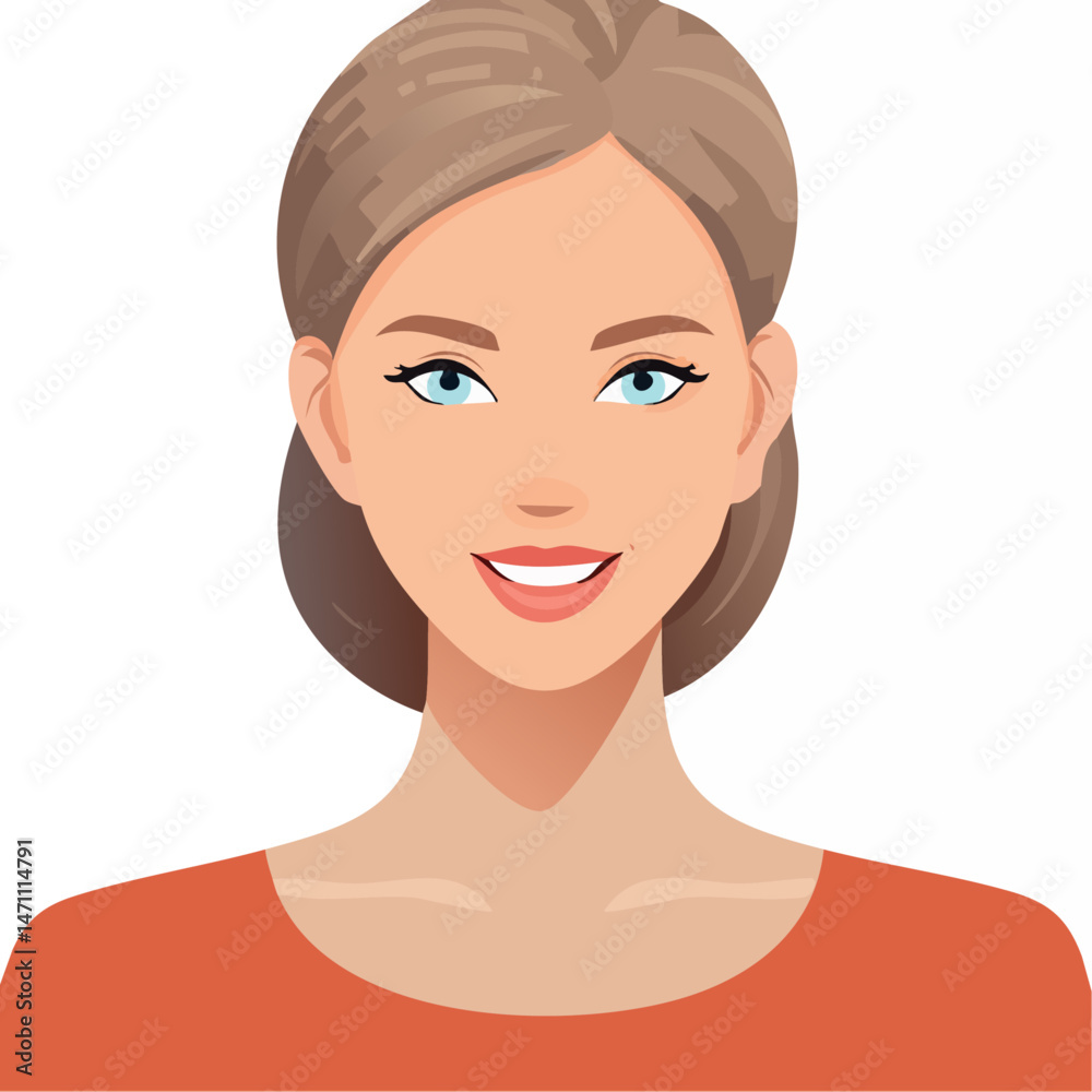 Flat Vector. Portrait of only one Woman. Simple Background. Flat Vector. Portrait of only one Woman. Simple Background.