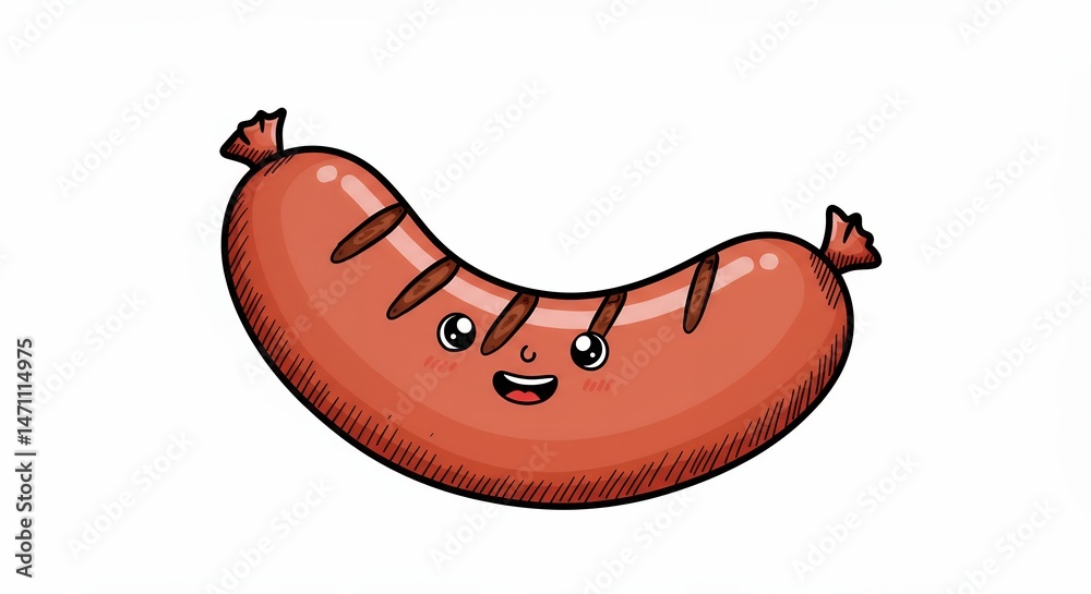 Fototapeta premium Cartoon sausage illustration on white background